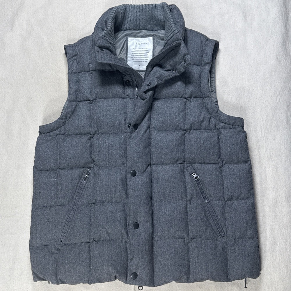 Vintage J. Hilburn Mens Gray Zipped Pocket Wool Moritz Down Puffer Vest Size L